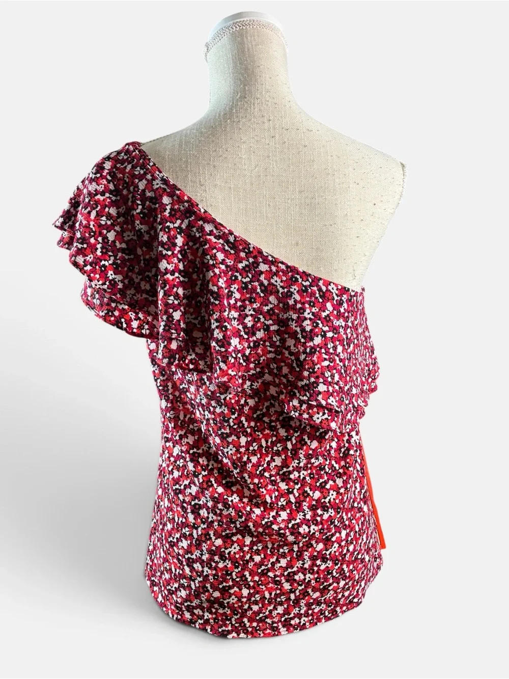 Michael Kors One-Shoulder Floral Ruffle Camisole in Burgundy and Pink Size 2
